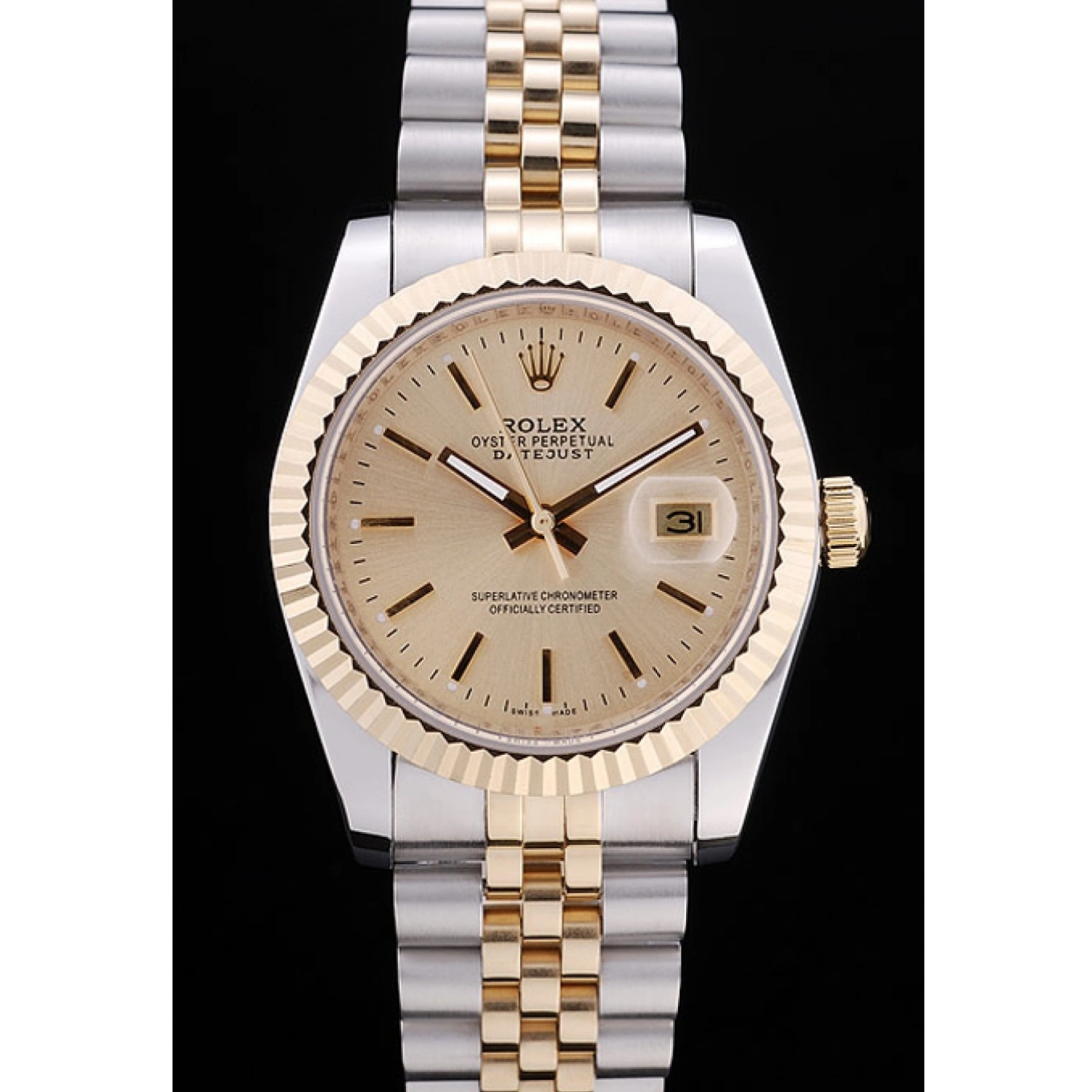 Aaa replica watch Bezel Ribbed Gold Rolex 7450 Dial Datejust 1029
